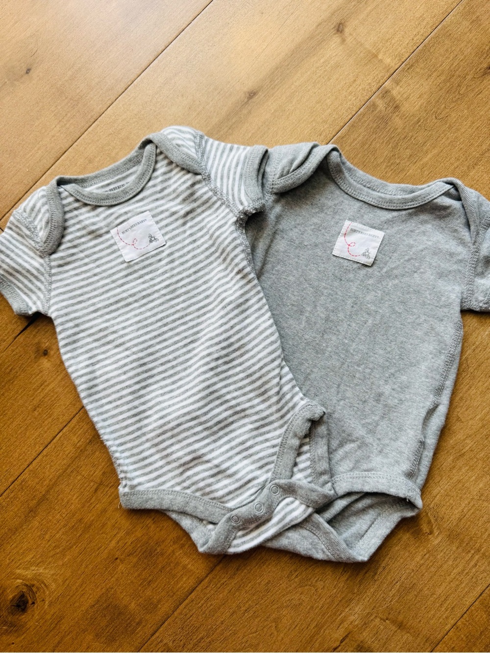 Classic Grey Burts Bee Baby One-Piece Bodysuit Duo - Soft Grey & Grey Stripe